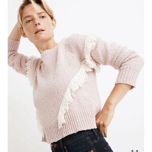 Madewell Womens Munford Baby Pink sweater fringe size small New Coquette